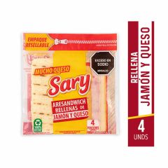 Arepas De Maíz Blanco Aresandwich Sary Rellenas Con Jamón Y Queso Sin Gluten x 500gr x 4 Unidades