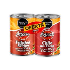 Chile Con Carne Azteca Lata x 300gr + Frijol Refrito Azteca Lata x 300gr Precio Especial