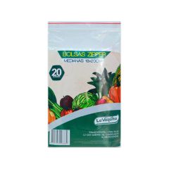 Bolsa Plástica Reutilizable Zipper La Vaquita Mediana 18x20cm X 20 Unidades