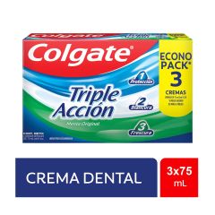 Crema Dental Colgate Triple Acción Menta Original x 75ml x 3 Unidades Econopack