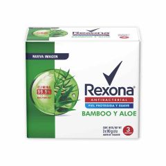 Jabón En Barra Rexona Antibacterial Bamboo Y Aloe x 110gr x 3 Unidades
