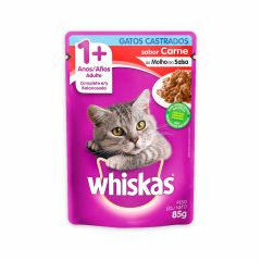 Alimento Húmedo Para Gato Whiskas Adulto Mayor A 1 Año Gatos Castrados Sabor A Carne x 85gr