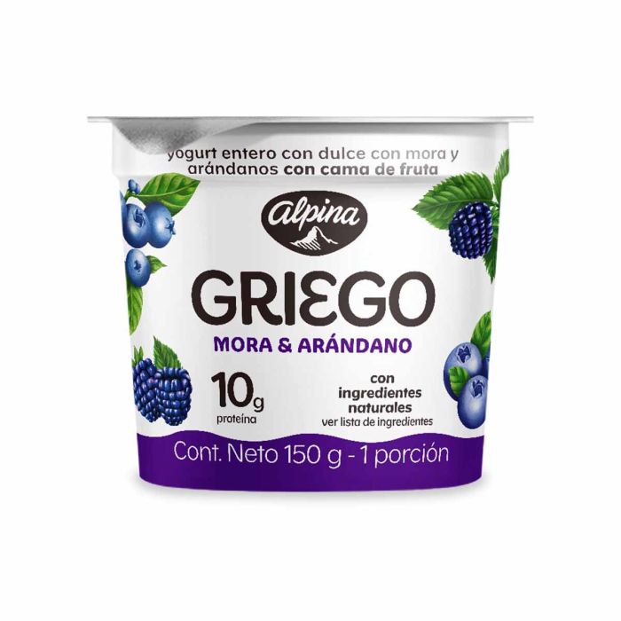 Yogurt Griego Alpina Con Cama De Fruta Sabor A Mora Y Arándanos x 150gr -  La Vaquita