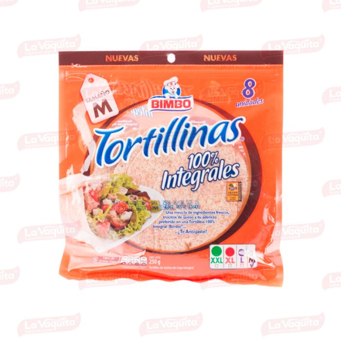 Tortillinas Bimbo 100 Integrales Tamaño M x 250gr x 8 Unidades La