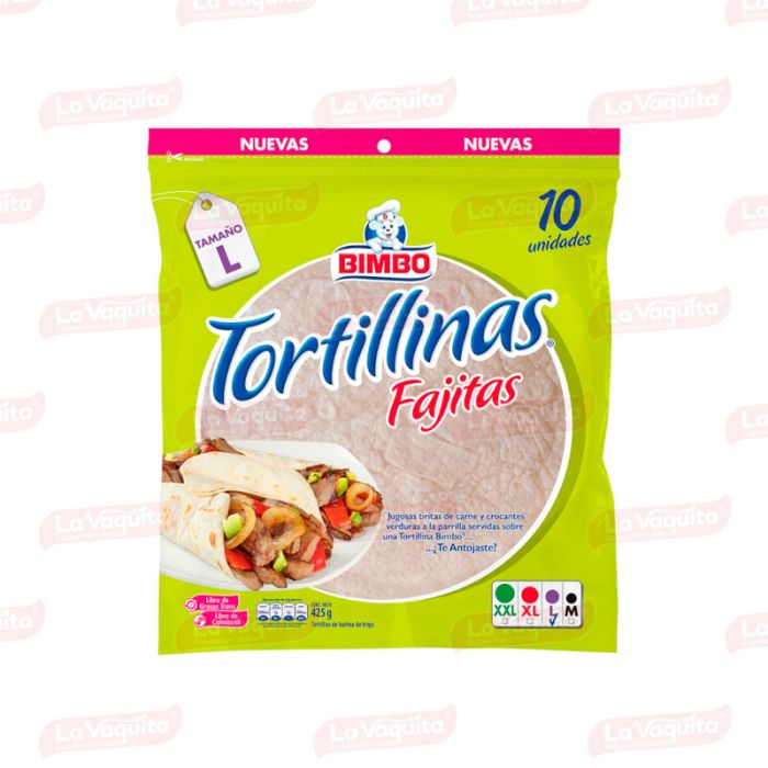 Tortillinas Bimbo Fajitas Tamaño L x 425gr x 10 Unidades La Vaquita