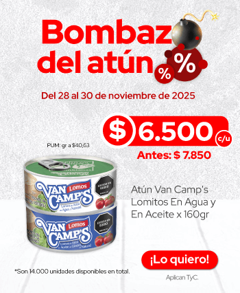 Bombazo del atún, del 28 al 30 de noviembre de 2025, disfruta de un precio especial en atún Van Camps lomitos en agua y en aceite x 160gr