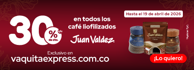 30% de DTO. en todos los café liofilizados Juan Valdez ¡Lo quiero!